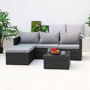 Rohová ratanová sedací souprava Avenberg Calypso - černá/sv. šedá