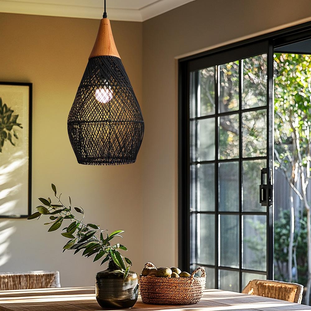 Ratanové závěsné svítidlo CATINI LF03-L černé