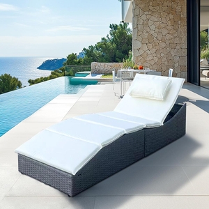 Polohovatelné ratanové lehátko SAVANA šedá/béžová