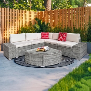 Rohová ratanová souprava Avenberg AZURE - šedá/béžová