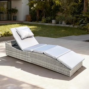 Polohovatelné ratanové lehátko SAVANA šedá/sv. šedá