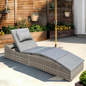 Polohovatelné ratanové lehátko SAVANA šedá/tm. šedá