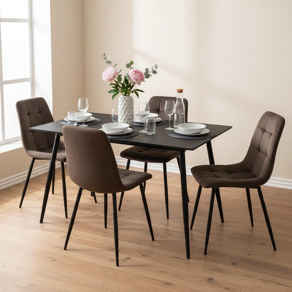 Jídelní set 4x židle + stůl 120 cm AVENBERG BLACK MARBLE