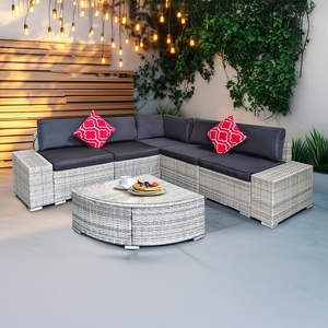 Rohová ratanová souprava Avenberg AZURE - šedá/černá II. jakost