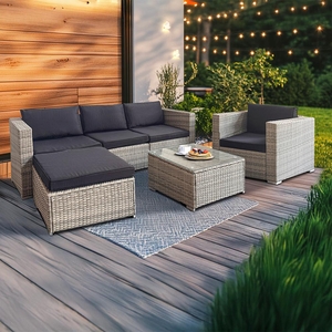 Rohová ratanová souprava Avenberg MONTE - šedá/černá II. jakost