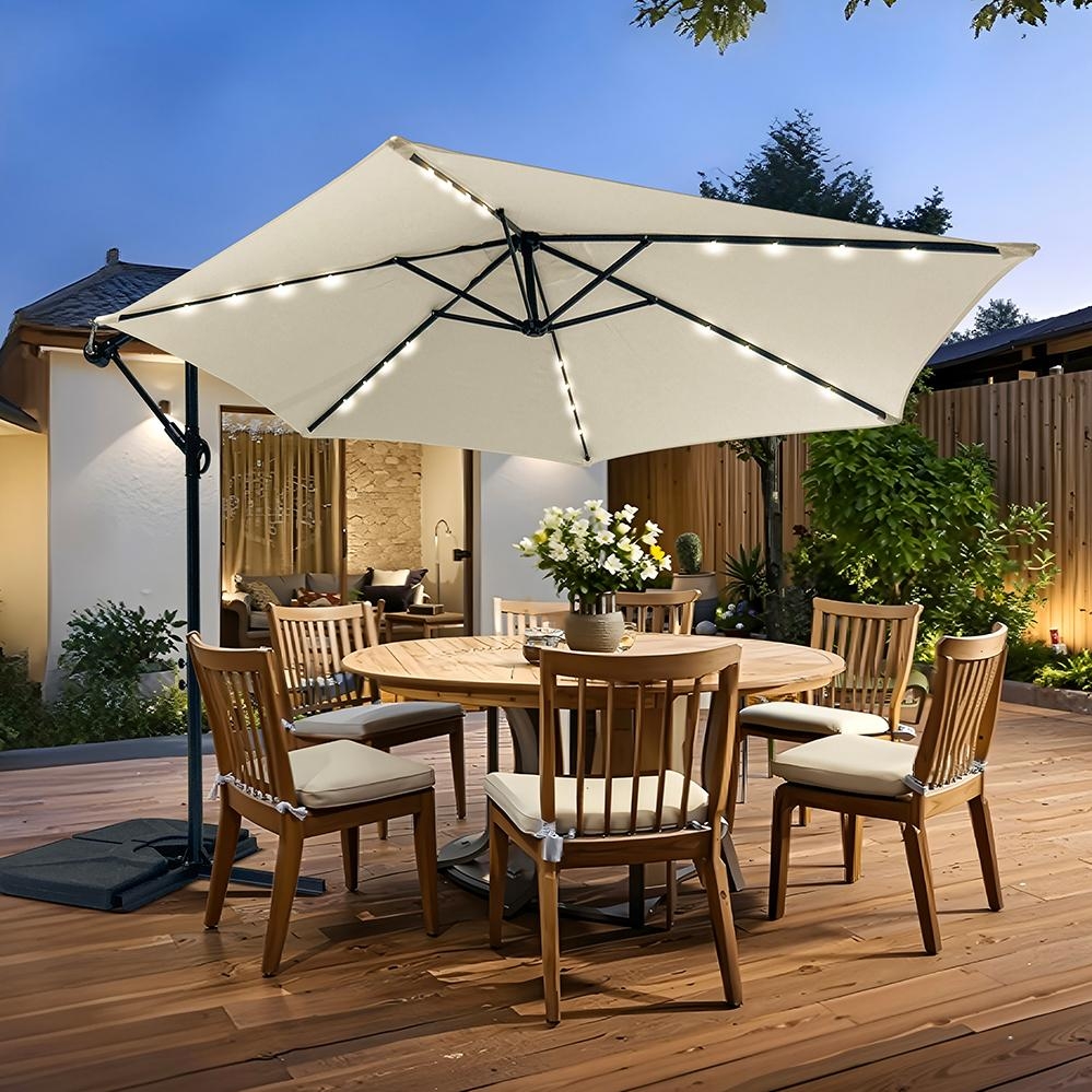 Velký polohovatelný slunečník AVENBERG SUNNY LED 300, průměr 3M, béžová II. jakost