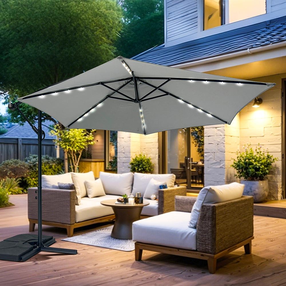 Velký polohovatelný slunečník AVENBERG SUNNY LED 300, průměr 3M,  šedá II. jakost